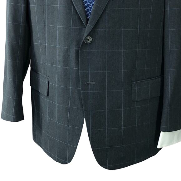 Hart Schaffner Marx HSM Men Size 44S New York Fit Sport Coat Windowpane Grey USA - Picture 3 of 16